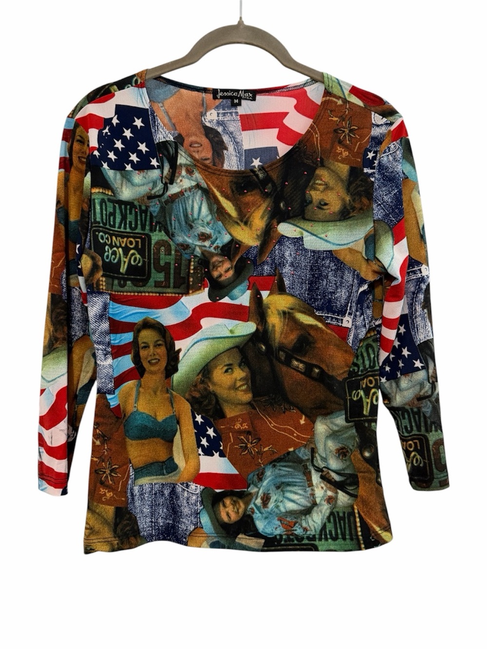 Vintage Y2K Jessica Max Western Americana Rhinestone Top M